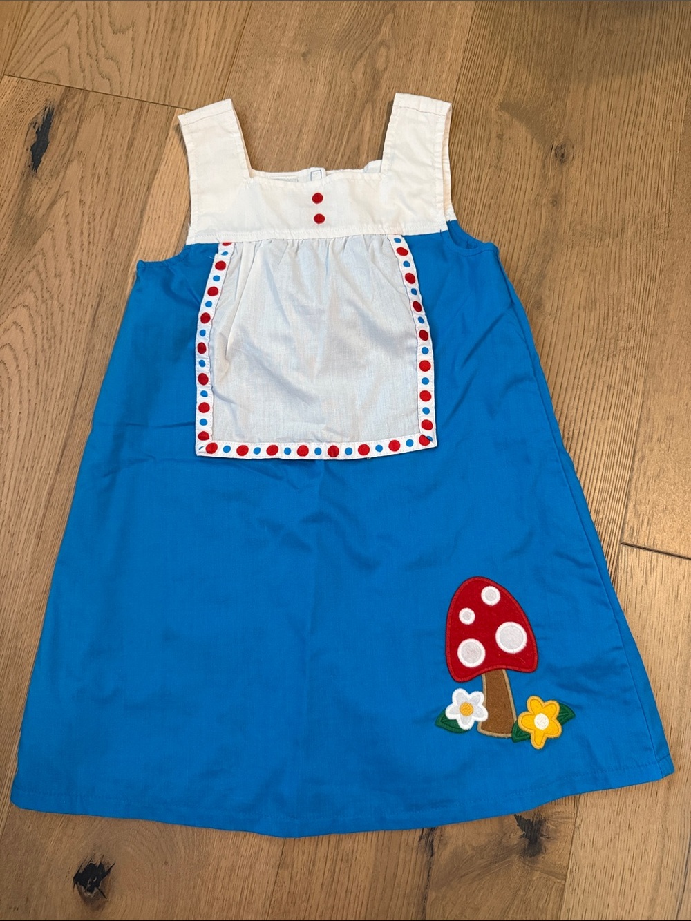 Gymboree Garden Gnome Blue Apron Costume with Mushroom Appliqué and White Bib